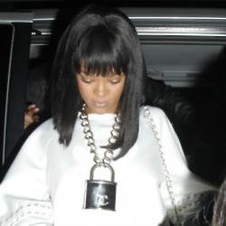 Rihanna wears a bold Chanel padlock necklace