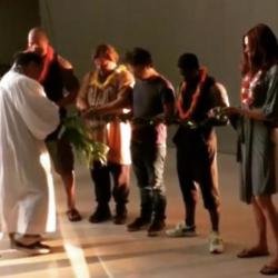 Dwayne Johnson and crew receive blessing (c) Instagram