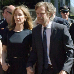 Felicity Huffman and William H Macy outside court during the college admission scandal trial