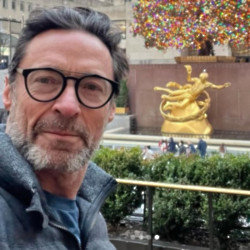 Hugh Jackman got told off by security for going too close to the Christmas tree at New York’s Rockefeller Center