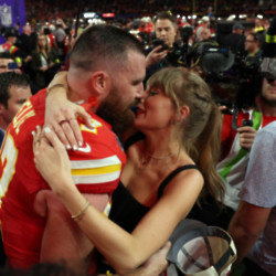 Travis Kelce and Taylor Swift at the Super Bowl