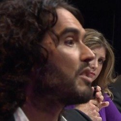 Russell Brand, Penny Mordaunt and Nigel Farage / Credit: BBC