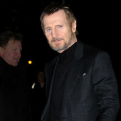 Liam Neeson outside The Late Show / Photo Credit: NYKC/Famous